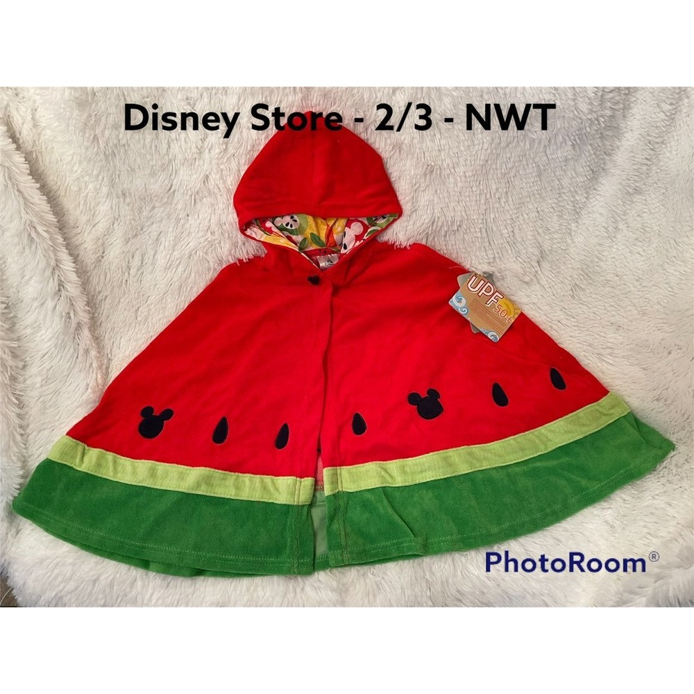 Disney Store Mickey Mouse Watermelon Hooded Terry Swim Cover Up Red 2T 3T
